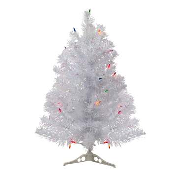 Northlight 2' Pre-Lit Medium White Iridescent Pine Artificial Christmas Tree - Multicolor Lights