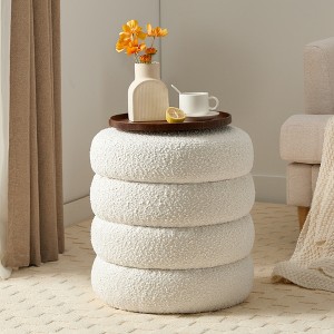 GYIIYUO 16.9" Round Ottoman with Storage for Living Room Small Boucle Foot Stool Modern Upholstered Vanity Stool Ottoman Foot Rest - 1 of 4