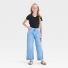 Girls' Mid-Rise Floral Embroidery Wide Leg Jeans - Cat & Jack™ Light Wash - 3 of 4