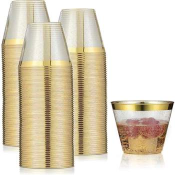 N9R 100pcs 12oz Gold Plastic Cups, Gold Glitter Disposable, Elegant Wedding  and Party Cups
