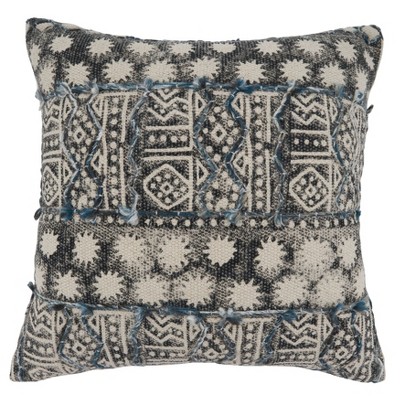 Saro Lifestyle Embroidered Block Print Pillow - Poly Filled, 20