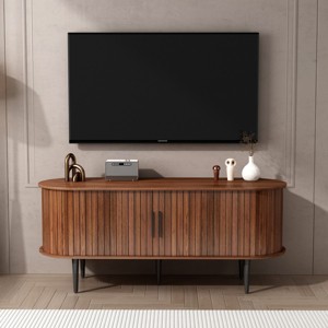 47" Mid Century Modern TV Stand with Sliding Door,Walnut Media Console Table with Storage Cabinet for Living Room Bedroom-Baofuwish - 1 of 4