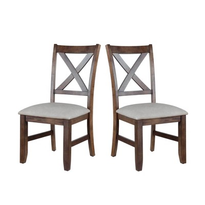 Rubberwood Side Chair with Removable Leatherette Seat, Side Stretchers and Easy-Care Cushion (Set of 2)