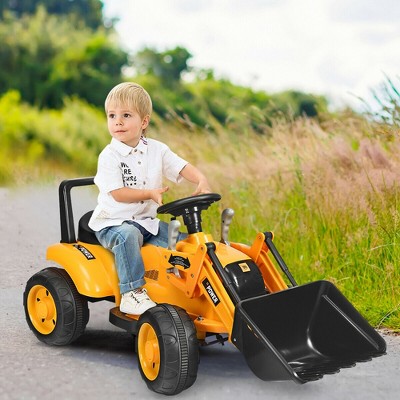 Yellow 6V Battery Powered Ride-On Excavator Tractor