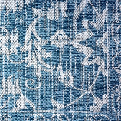 Aqua Blue Floral Damask Indoor/Outdoor Area Rug