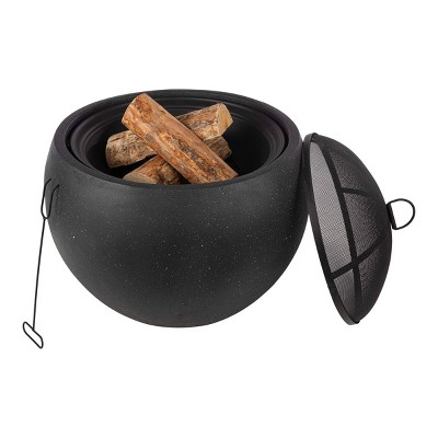 Pure Garden 24" Magnesium Oxide Round Outdoor Fire Pit Set Black: Includes Poker, Cover, 4200 BTU Output