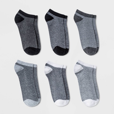 Women's Mini-striped 6pk Low Cut Socks - A New Day™ Black/gray/white 4 ...