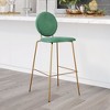Zuo Modern Odessa Tall Barstools Set of 2, Green Velvet Upholstery with Gold Steel Frame, 43.3"H - 2 of 4