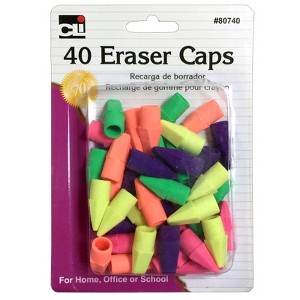 Charles Leonard Pencil Eraser, Caps, Assorted Colors, Pack of 40 - 1 of 1