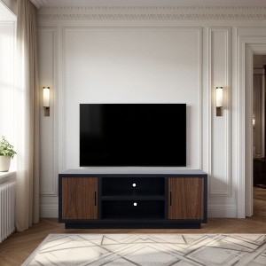66" Veneer TV Stand with Two Doors, Three Shelves, Cable Management, Black and Walnut Finish, No Assembly Requiredf or Living Room - 1 of 4