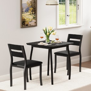 3 Pcs Dining Table Set for 2, Farmhouse Kitchen Table and Chair, Metal Frame Square Dining Room Table Set for Small Space, Apartment, Studio - 1 of 4