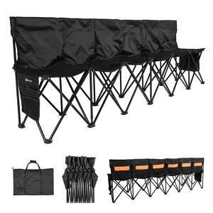 VEVOR Portable Folding Bench, 6 Seat Soccer Bench with Multiple Storage Pockets & Carrying Bag, Lightweight Sideline Seating with Back Rest, Black - 1 of 4