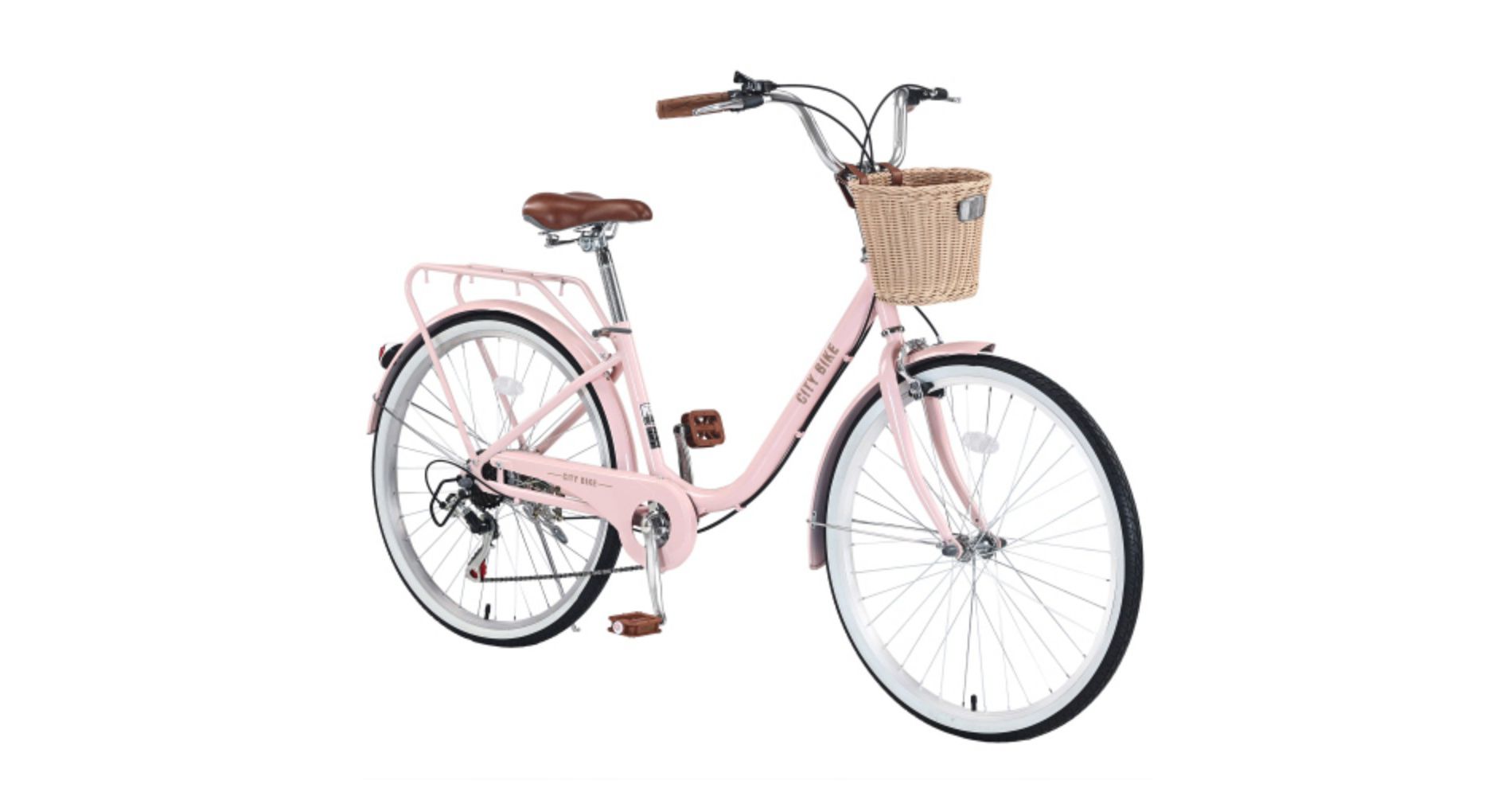 7 Speed City Bike With Basket , Steel Frame,Multiple Colors 26 Inch Girls Bicycle