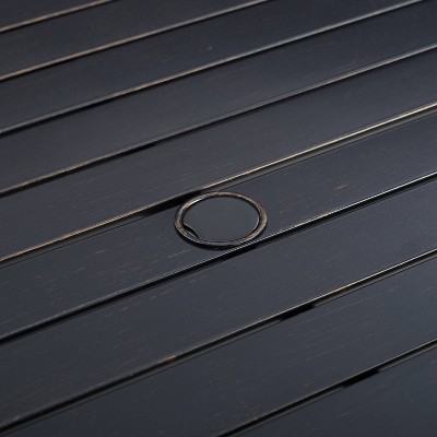 Kaplan Black Steel Rectangular Outdoor Dining Table with Umbrella Hole