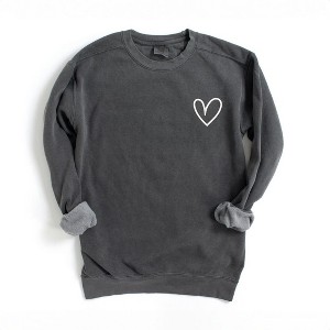 Simply Sage Market Women's  Garment Dyed Graphic Sweatshirt Embroidered Hand Drawn Heart LC - 1 of 4