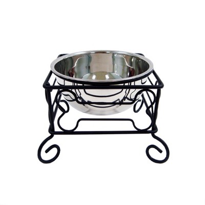 YML 10-Inch Black Wrought Iron Stand with Single Stainless Steel Feeder Bowl