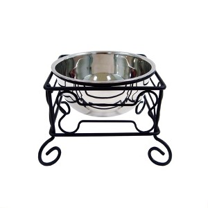 YML 10-Inch Black Wrought Iron Stand with Single Stainless Steel Feeder Bowl - 1 of 4
