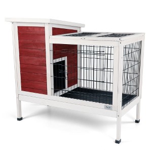 Lyngins 2-Tier Cedar Wood Rabbit Hutch, Indoor/Outdoor Rabbit Cage with Runway and Leak-Proof Plastic Tray, Multi-Entrance Small Animal Cage, Red - 1 of 4
