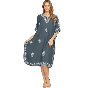 LA LEELA Women's Mini Boho Short Kaftan Dress 2X-3X 2768