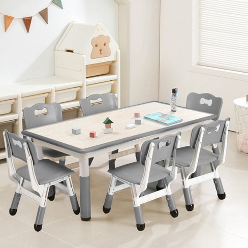 Whizmax Kids Table and Chairs Set, Height Adjustable Desk with 6 Seats for Ages 2-10, Non-Slip Legs,Children Multi-Activity Table(Gray) - image 1 of 4