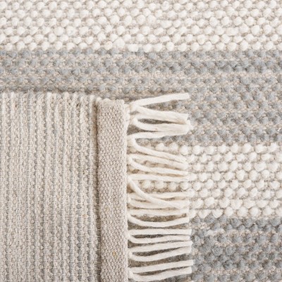 Ivory and Gray Flat Woven Wool Area Rug, 8' x 10'