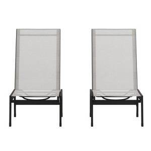 Emma and Oliver Set of 2 Textilene Adjustable 5 Position Patio Chaise Lounge and Metal Frame - 1 of 4