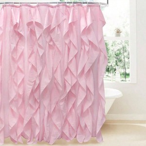 Pink Ruffle Shower Curtain Farmhouse Fabric Cloth Curtains for Bathroom, 72x72 in Long - 1 of 4
