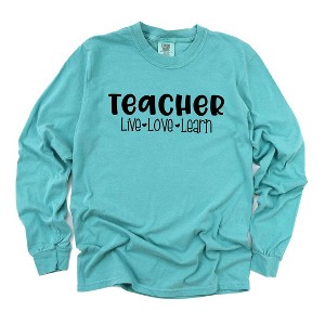 Simply Sage Market Women's Teacher Live Love Learn Long Sleeve Garment Dyed Tee - 1 of 3