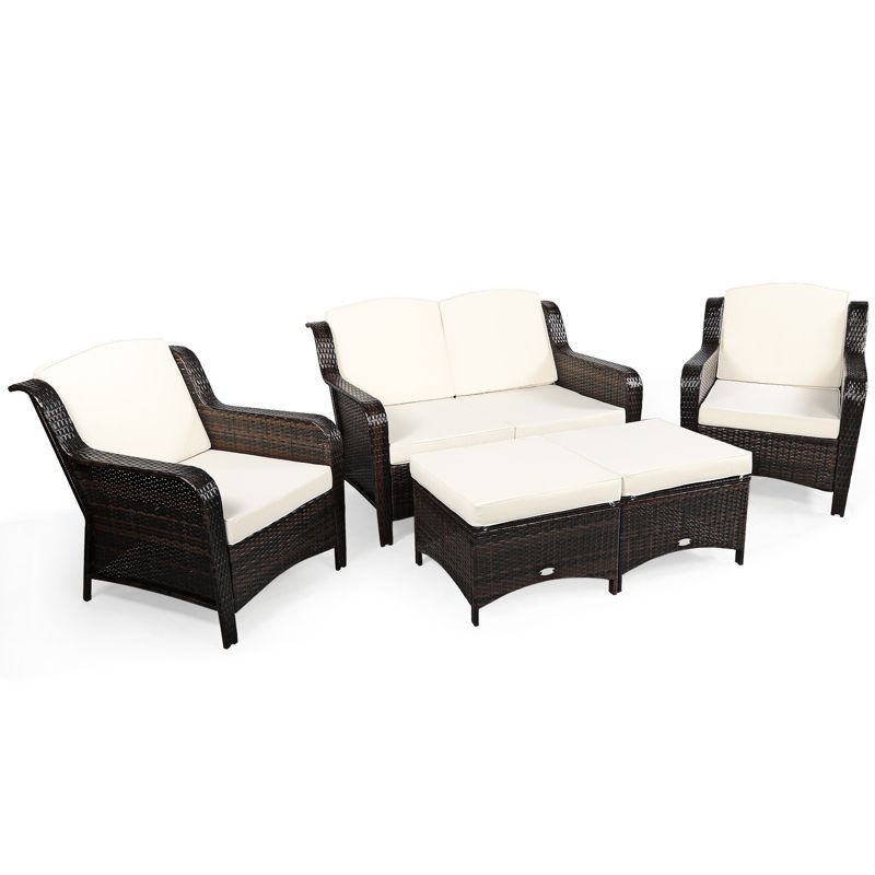 Tangkula 5 PCS Patio Rattan Sectional Sofa Set Outdoor Furniture Conversation Set Cushioned Loveseat Sofa Ottoman, 1 of 8