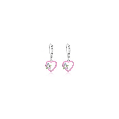 Chanteur Hypoallergenic Kids Jewelry Accessories Hearts Pink Star CZ White Gold Palladium Plating Earrings leverback is made from 925 Sterling silver
