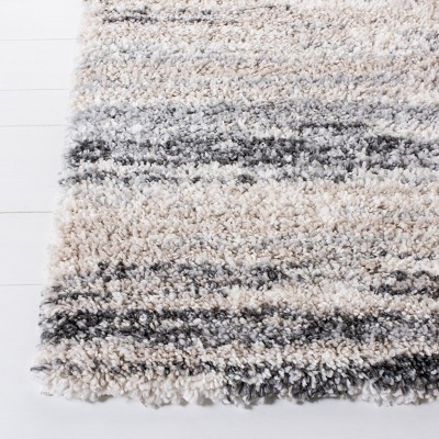 Ivory and Gray Round Synthetic Shag Rug, 3' Diameter
