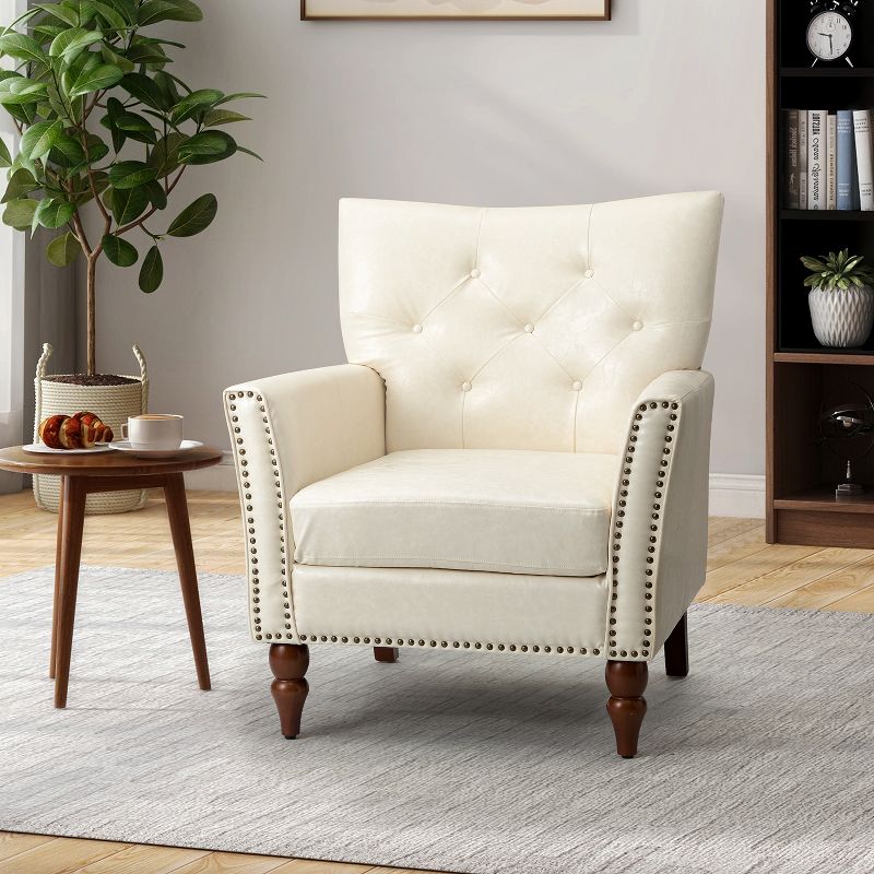 Enzio Classic Vegan Leather Armchair with Nailhead Trim and Button-tufted Design  | ARTFUL LIVING DESIGN, 1 of 11
