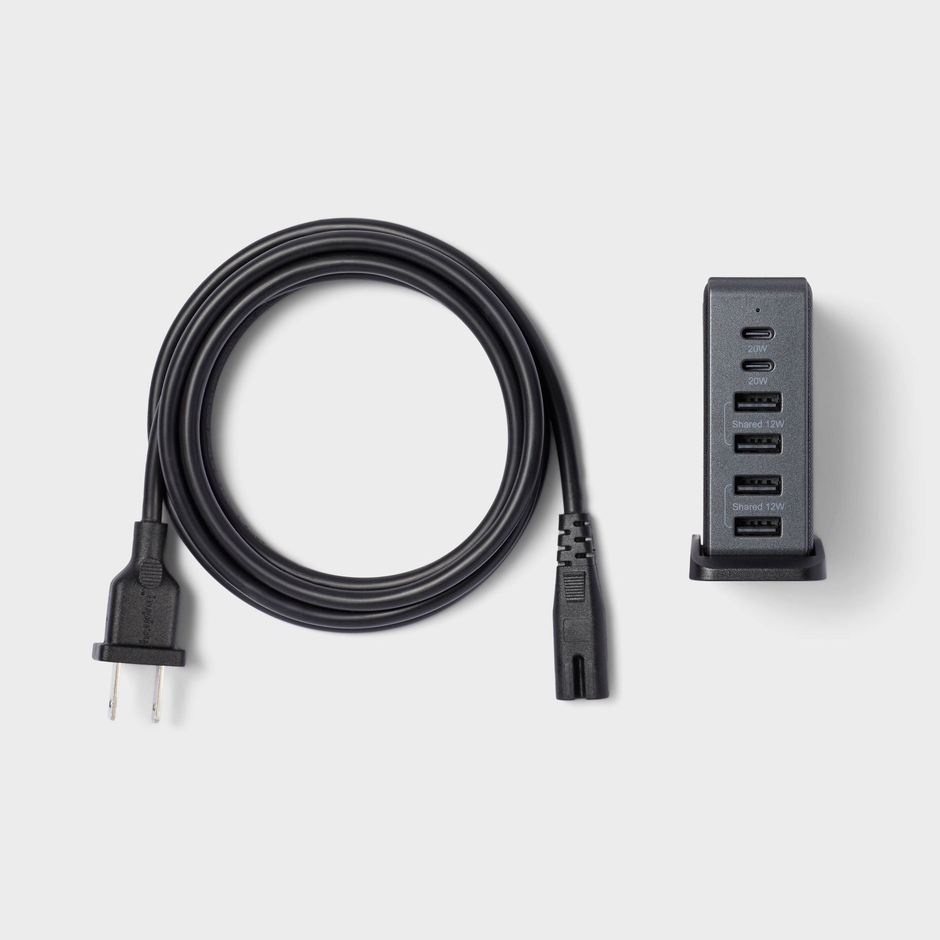 6-Port Charging Hub Vertical 2C + 4A - heyday™ Black Saffiano: USB Tower Charger