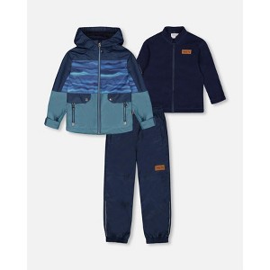 3-In-1 Mid-Season Outerwear Set With Colorblock Jacket Neutral Blue And Navy 3-In-1 Mid-Season Outerwear Set With Colorblock Jacket Neutral Blue And Navy