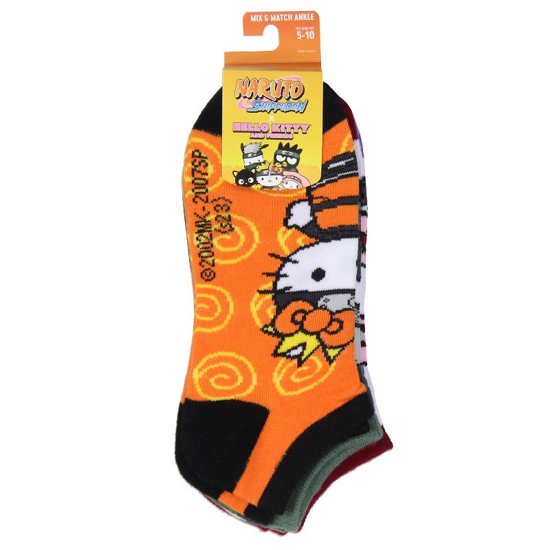 Hello Kitty X Naruto Character Mash-Up Ankle No-Show Socks 5 Pair Pack Multicoloured, 4 of 5