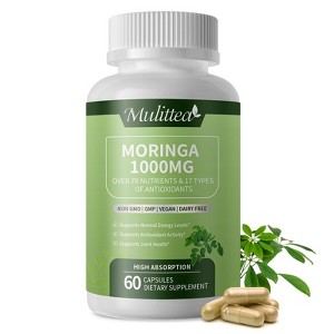 Mulittea Organic Moringa Capsules 1000mg – 7-in-1 Superfood for Immune, Gut & Skin Health – Non-GMO, 60 Ct - 1 of 4
