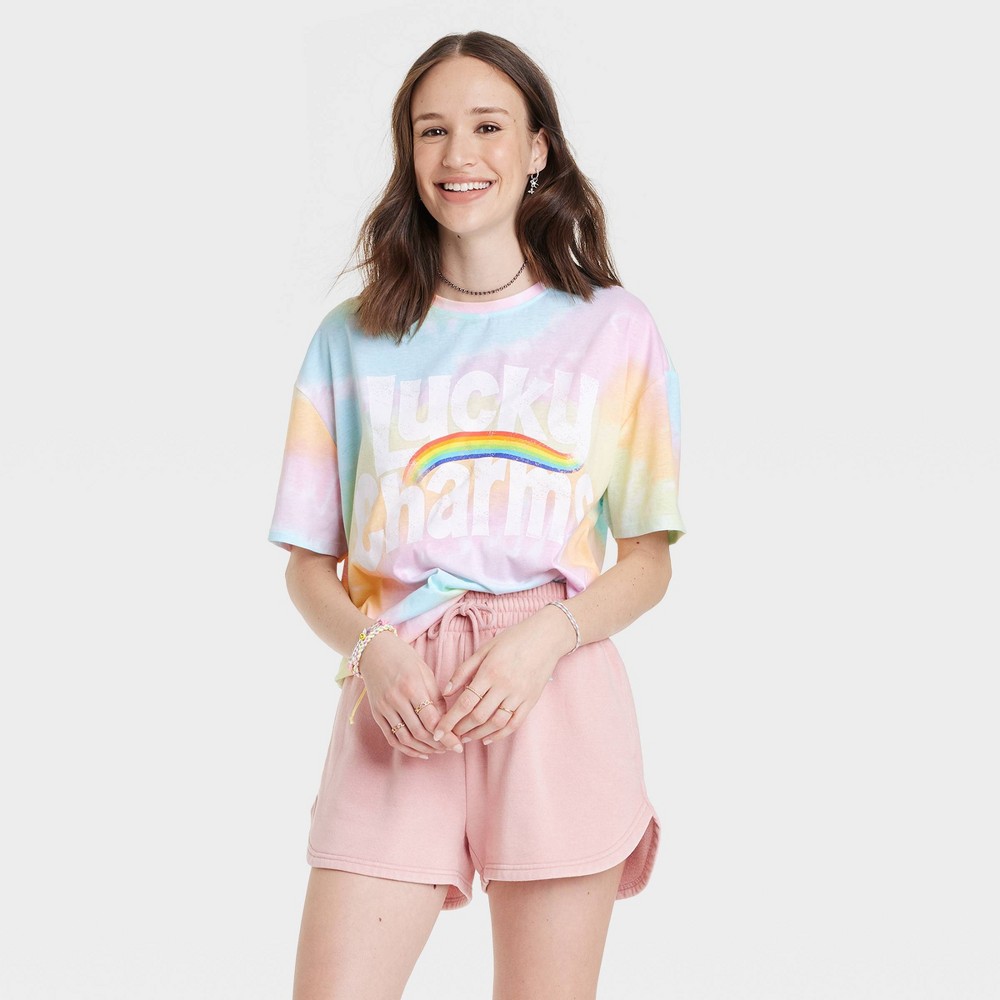 Women's Lucky Charms Oversized Short Sleeve Graphic T-Shirt - Tie-Dye M, Black