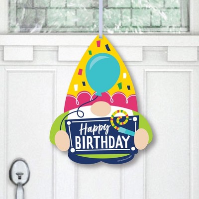 Big Dot of Happiness Gnome Birthday - Hanging Porch Happy Birthday Party Outdoor Decorations - Front Door Decor - 1 Piece Sign