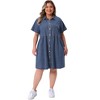 Agnes Orinda Women's Plus Size Denim Babydoll Tiered Short Sleeve Button Down Jean Shirt Dresses - 3 of 4