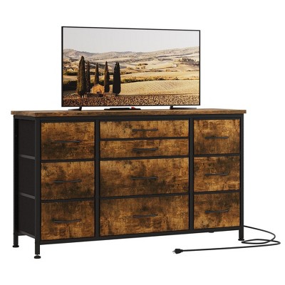 Wide Dresser with 10 Large Drawers for 55'' Long TV Stand with Power Outlet Entertainment Center