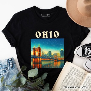 Charming Ohio State Cityscape and Landmark T-Shirt, Cincinnati Night Bridge Tee and Midwest Skyline Souvenir | OrnamentallyYou - 1 of 4
