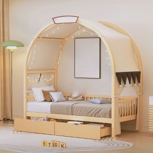 Twin Size Bed Frame with Arched Roof and 2 Drawers, Platform Bed Frame with Headboard, Twin Daybed, Wood Slats Support, No Box Spring Required - 1 of 4