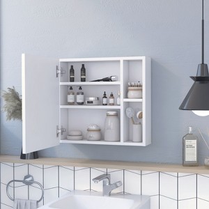 SEVOBAL Bathroom Storage Cabinets Cabinet with Mirror, 5-Tier Organizer 3 Internal Shelves, 2 External Shelves for Bathroom, White, 23.2"*19.7"*5.5" - 1 of 4