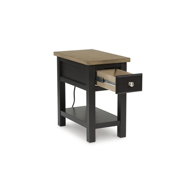 Brown Two-Tone Wood Rectangular End Table with Storage