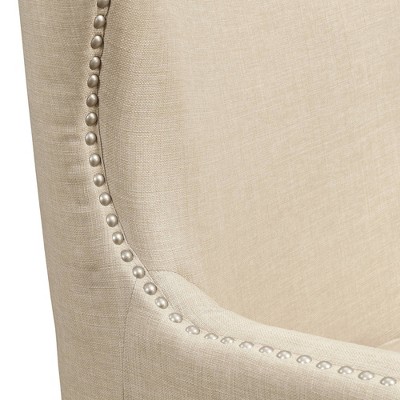 Transitional Cream Winged Accent Chair with Silver Nailhead Trim