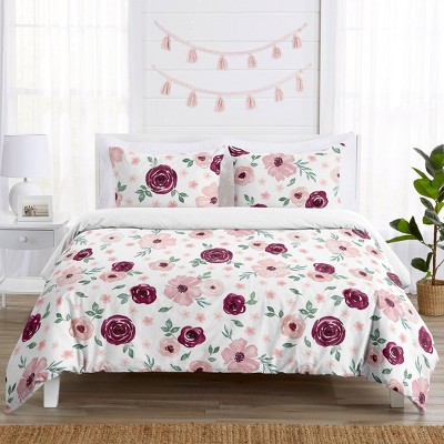 Watercolor Floral Bedding Set Burgundy Wine/Pink - Sweet Jojo Designs