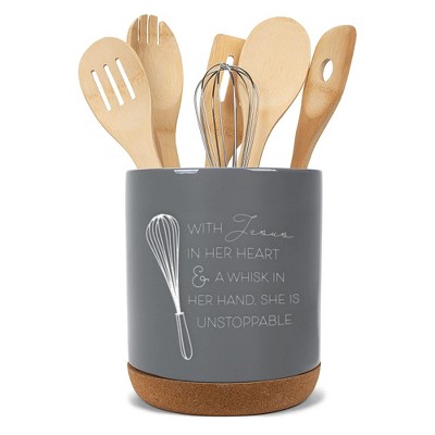 Elanze Designs Jesus Whisk Grey X-Large Cork Bottom Kitchen Utensil Holder