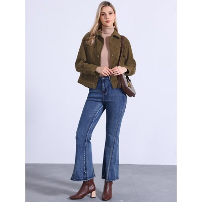 INSPIRE CHIC Women's Corduroy Long Sleeve Lapel Collar Fall Outerwear Button Down Shacket Jackets Small Army Green — фото 4