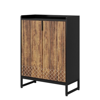 Lirago Brown 5-Tier Shoe Cabinet E1 MDF Metal Frame 29.52x13.78x41.34 Holds 20 Pairs Shoes Storage Organizer