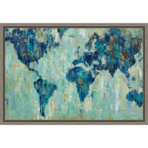 Amanti Art Map of the World by Silvia Vassileva Canvas Wall Art Print Framed 23-in. x 16-in. - 1 of 4